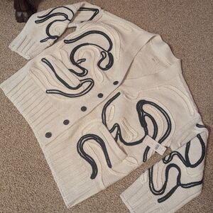 Anthropologie Cream and Black Women's Cardigan Oversized XS